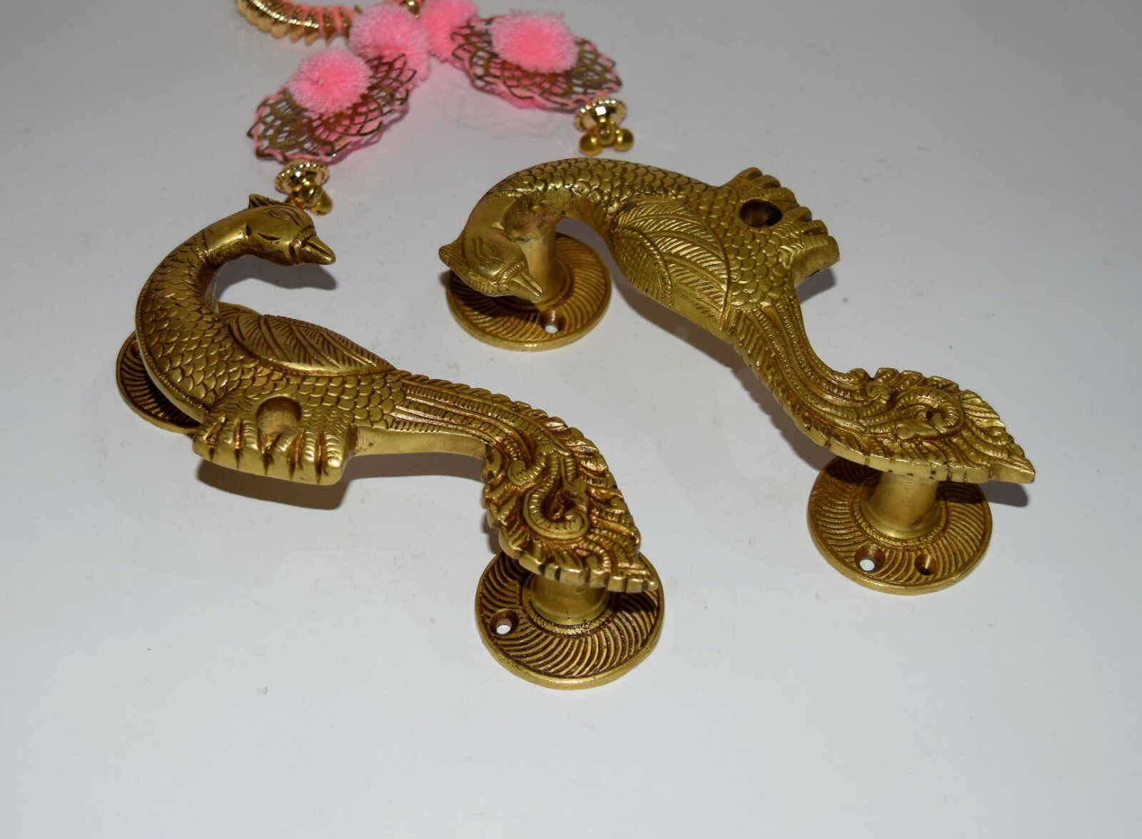 Magnificent Brass Bird Handle Peacock Engraved Ethnic Room Door Puller Set HK208