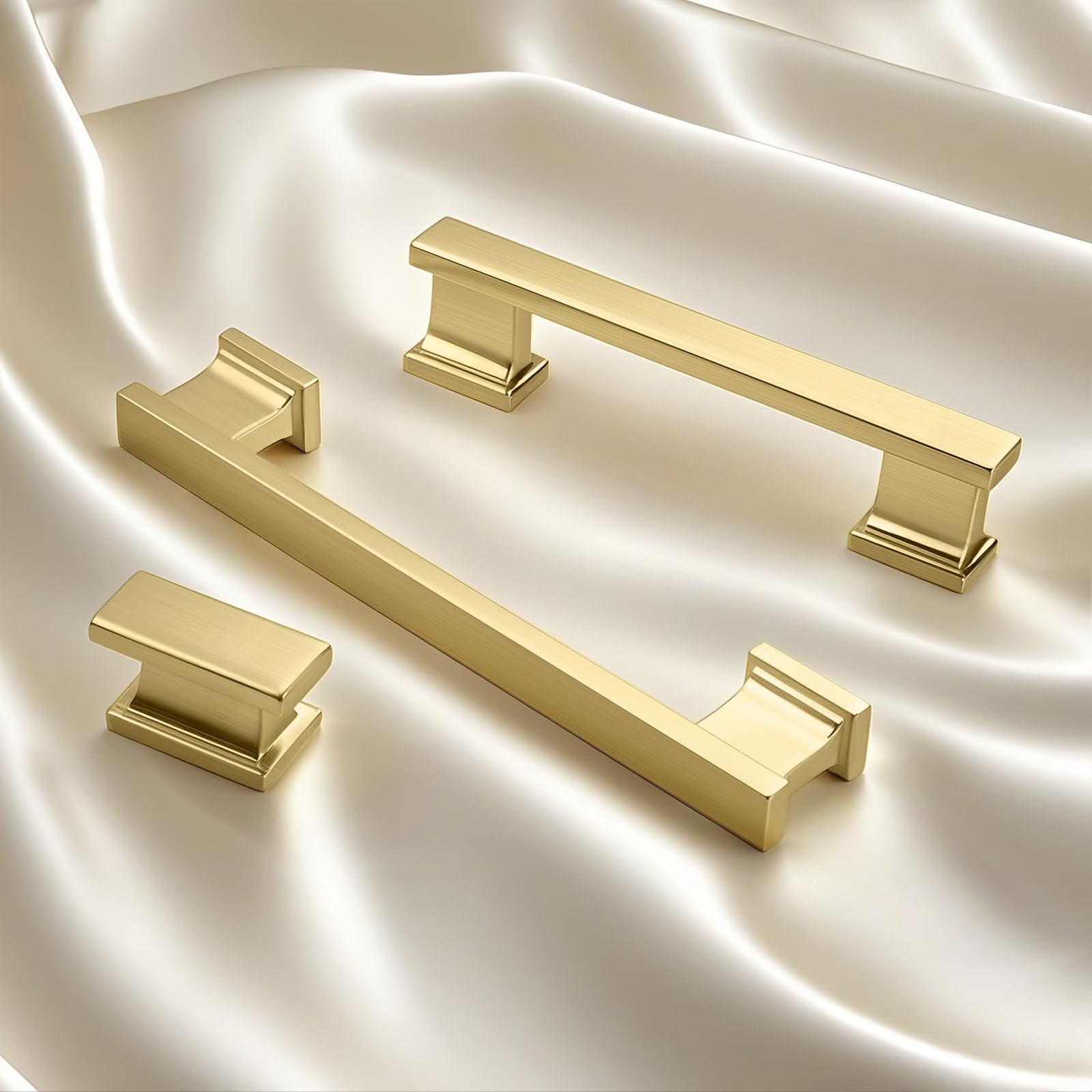 Knobwell 6 Pack Brushed Gold Solid Cabinet Pulls 3-3/4 Inch96Mm Hole Center