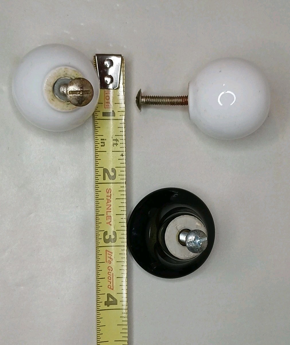 Vintage Round White & Black Porcelain Cabinet Drawer Pulls Lot Of 3 Knobs