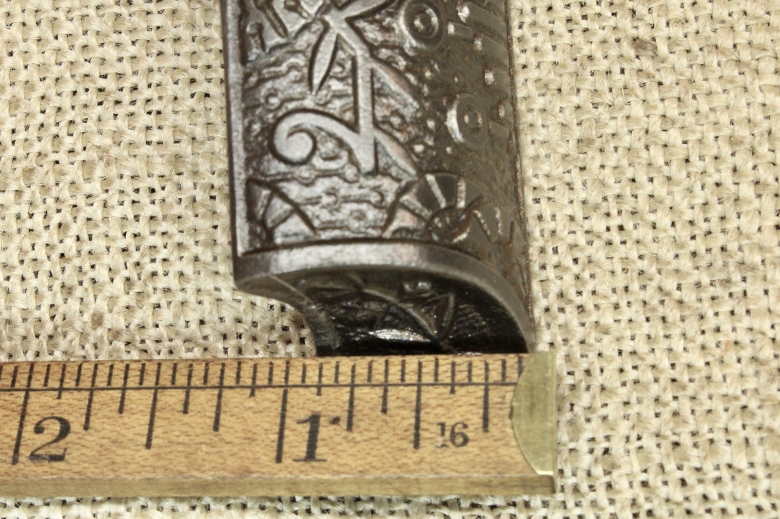 Old Drawer Bin Pull Handle 4 1/4” Rectangular Windsor 1880’s Cast Iron Floral