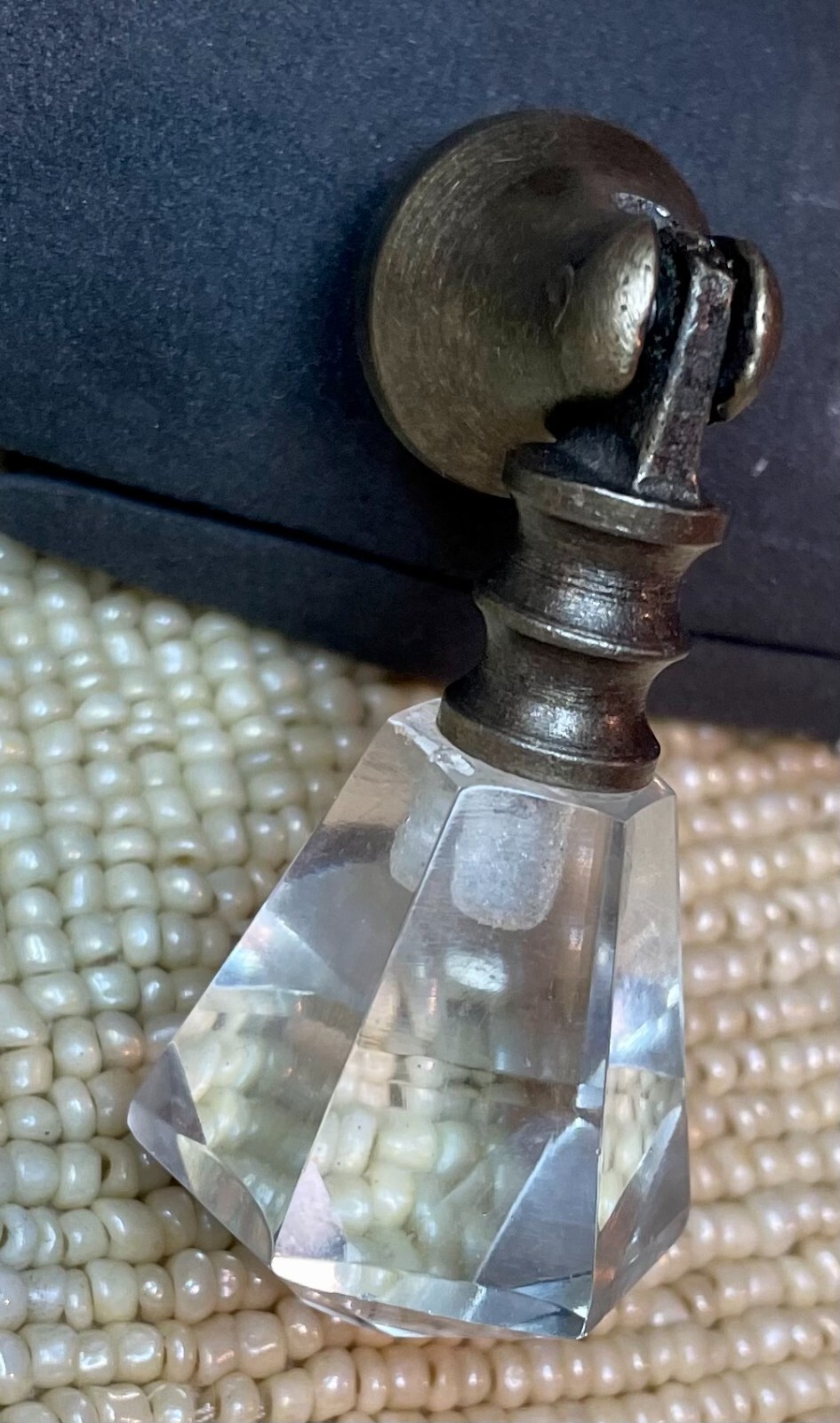 Victorian Teardrop Drawer Pull Handle Drop Knob Prism Glass Brass VTG Cabinet