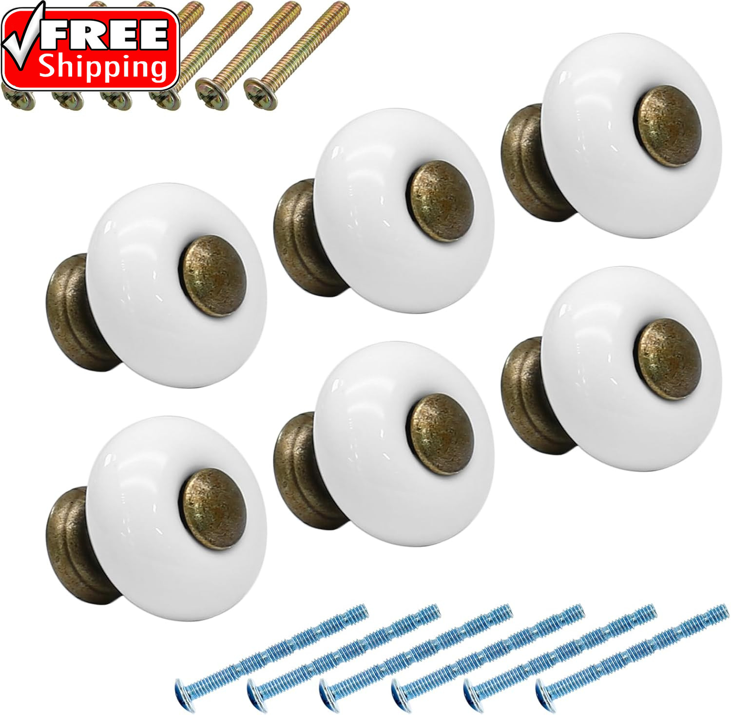 6Pcs White Ceramic Drawer Knobs, Vintage Dresser Knobs with Antique Bronze Point