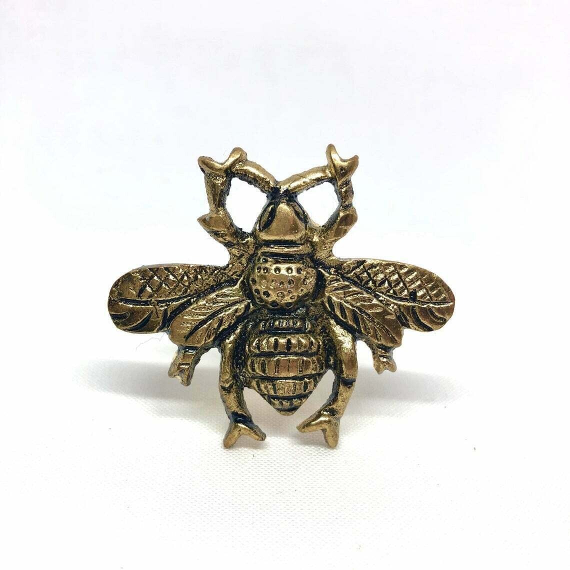 2; Antique-Gold Metal Drawer Pulls Handles Bee Vintage-Brass Cabinet Door Knobs