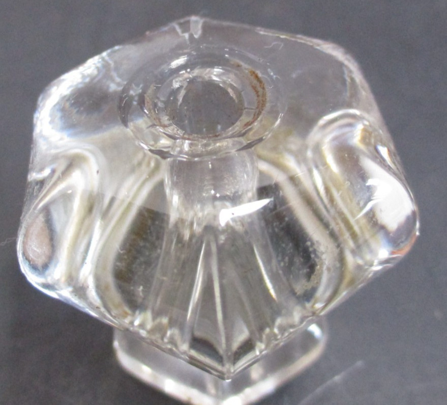 Hexagonal Clear Glass Drawer Knobs 6 Sided Dresser or Cabinet Pulls Salvage 6 PC