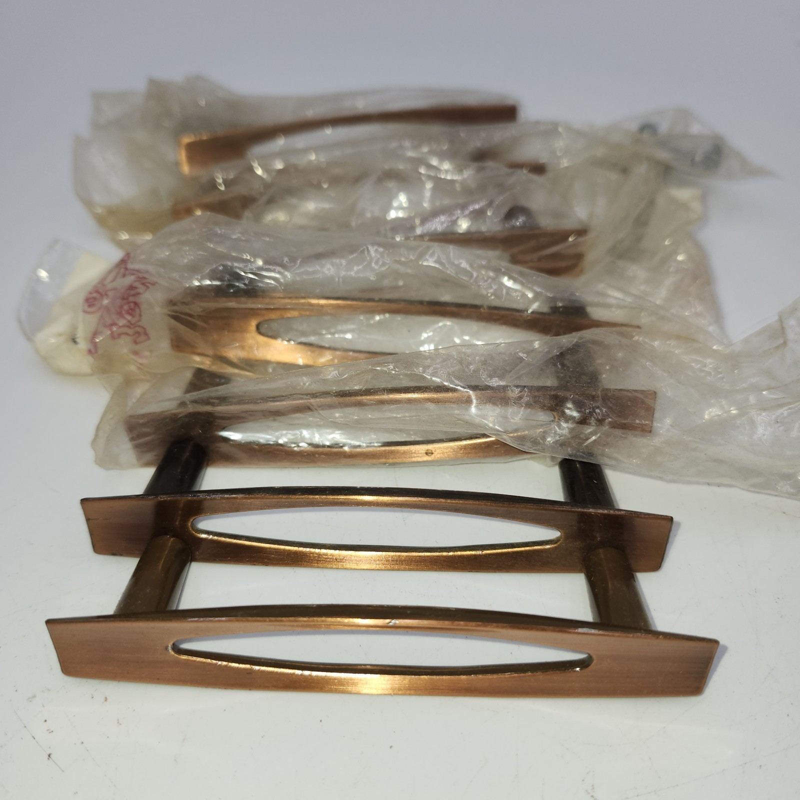 6 Vtg Mid Century NOS Ajax Copper Square Atomic Drawer Pulls Cabinet Hardware