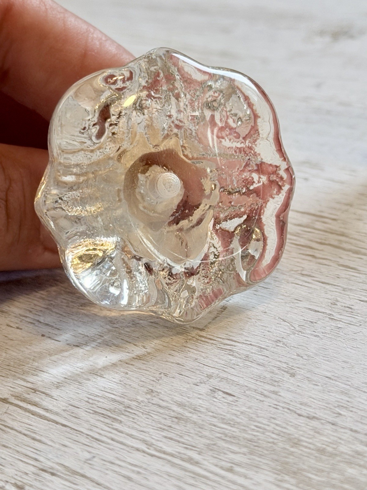 1 VINTAGE HOLLYWOOD REGENCY Flower Glass CRYSTAL Cabinet Drawer KNOBS DOOR PULLS