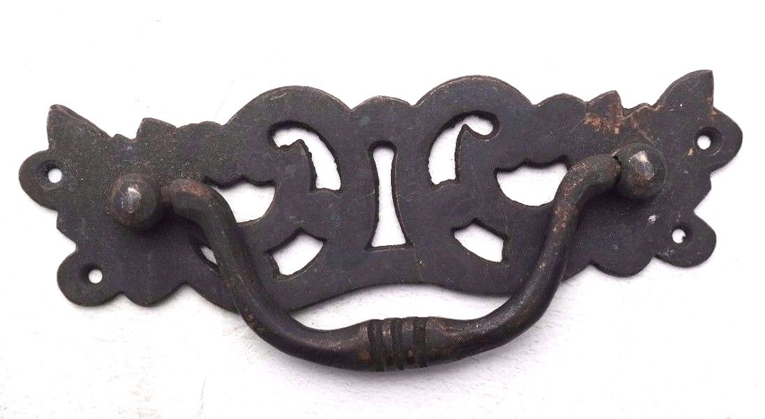Vtg 1920s Large Metal Ornate Victorian Drawer Cabinet Dresser Pull Handle Knob