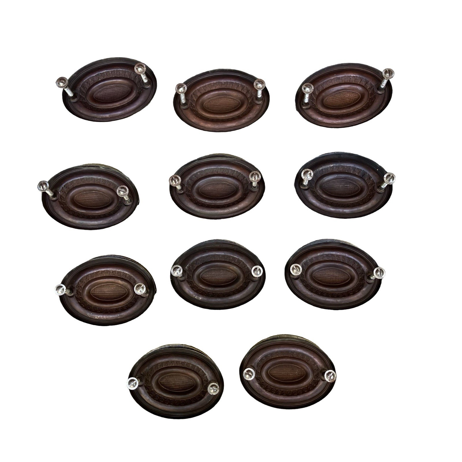 Antique Oval Drawer Pulls Handles w/Screws Set Of 9 Hepplewhite Style Reclaimed