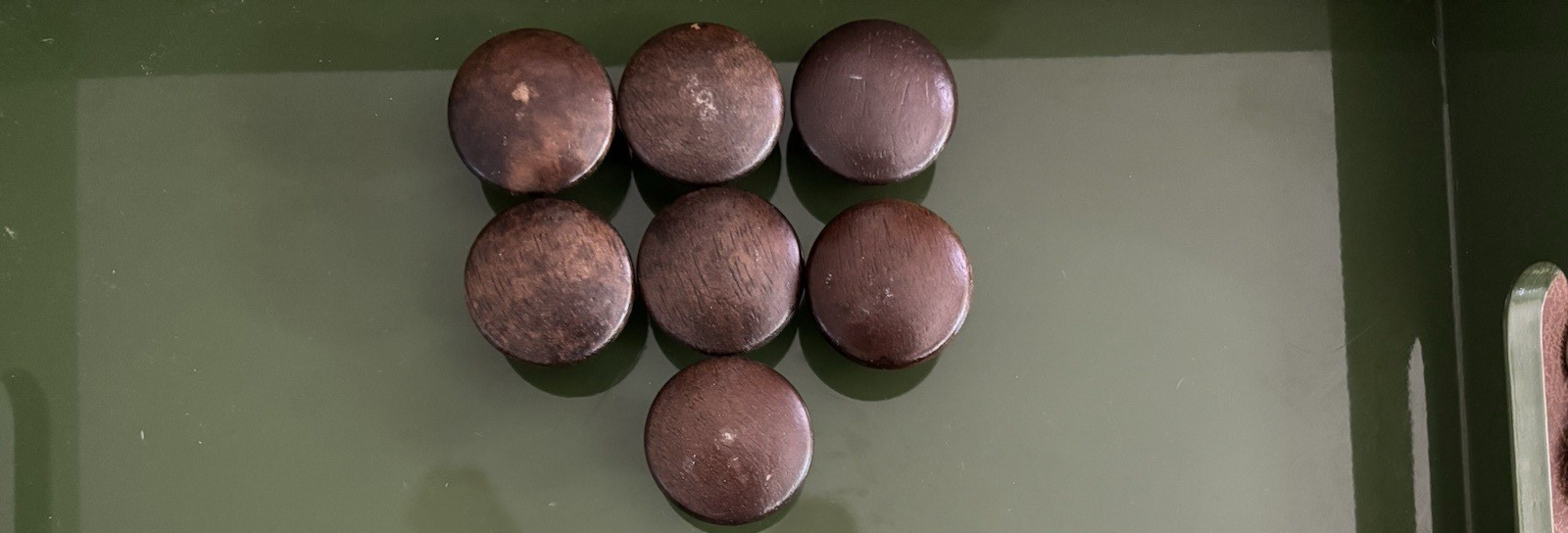 Vintage Oak Brown Wood Drawer Pull Knobs 1.5 ” Inch Round Lot 7 Pieces Furniture
