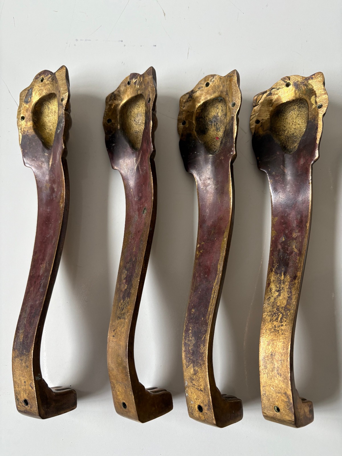 Antique 4 Brass Lion Head Handles (?) 9″ Long & 4 Lion Head Drawer Pulls