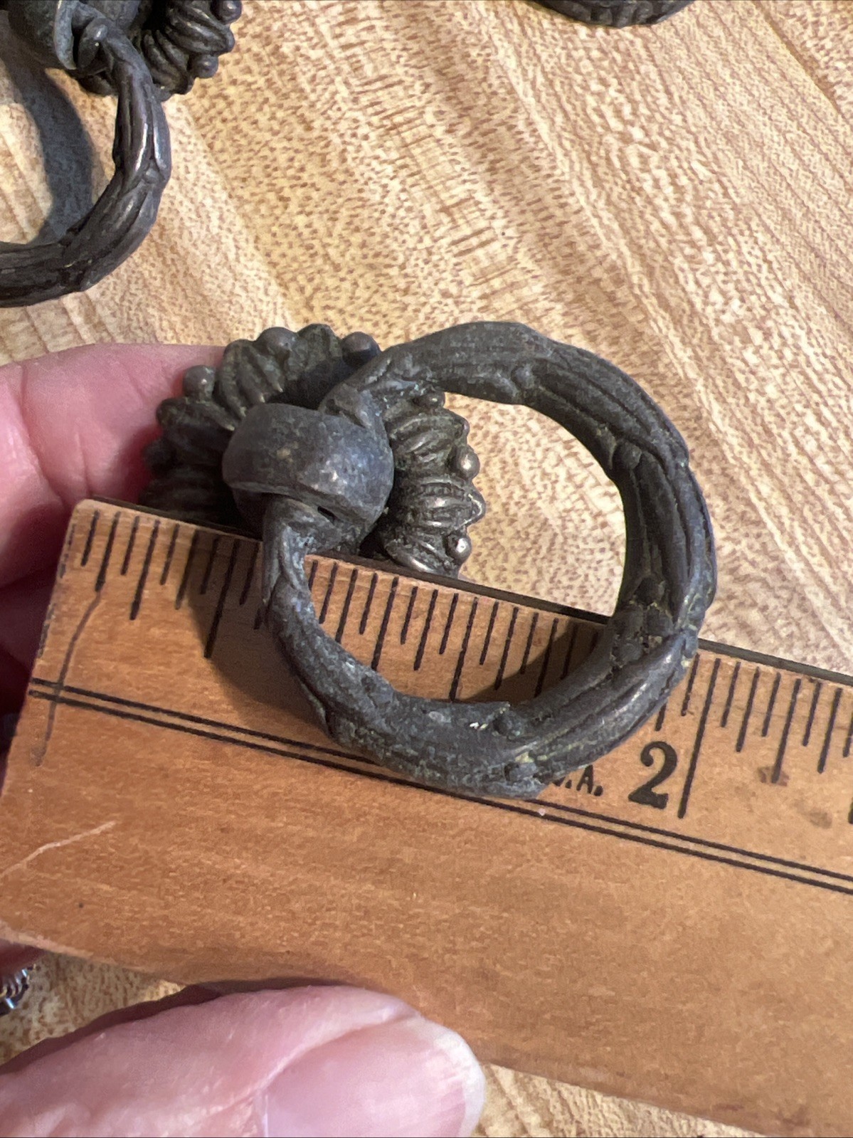5 Vintage Antique Drop Pull Drawer Dresser Hardware Brass Ring 2” With Screws