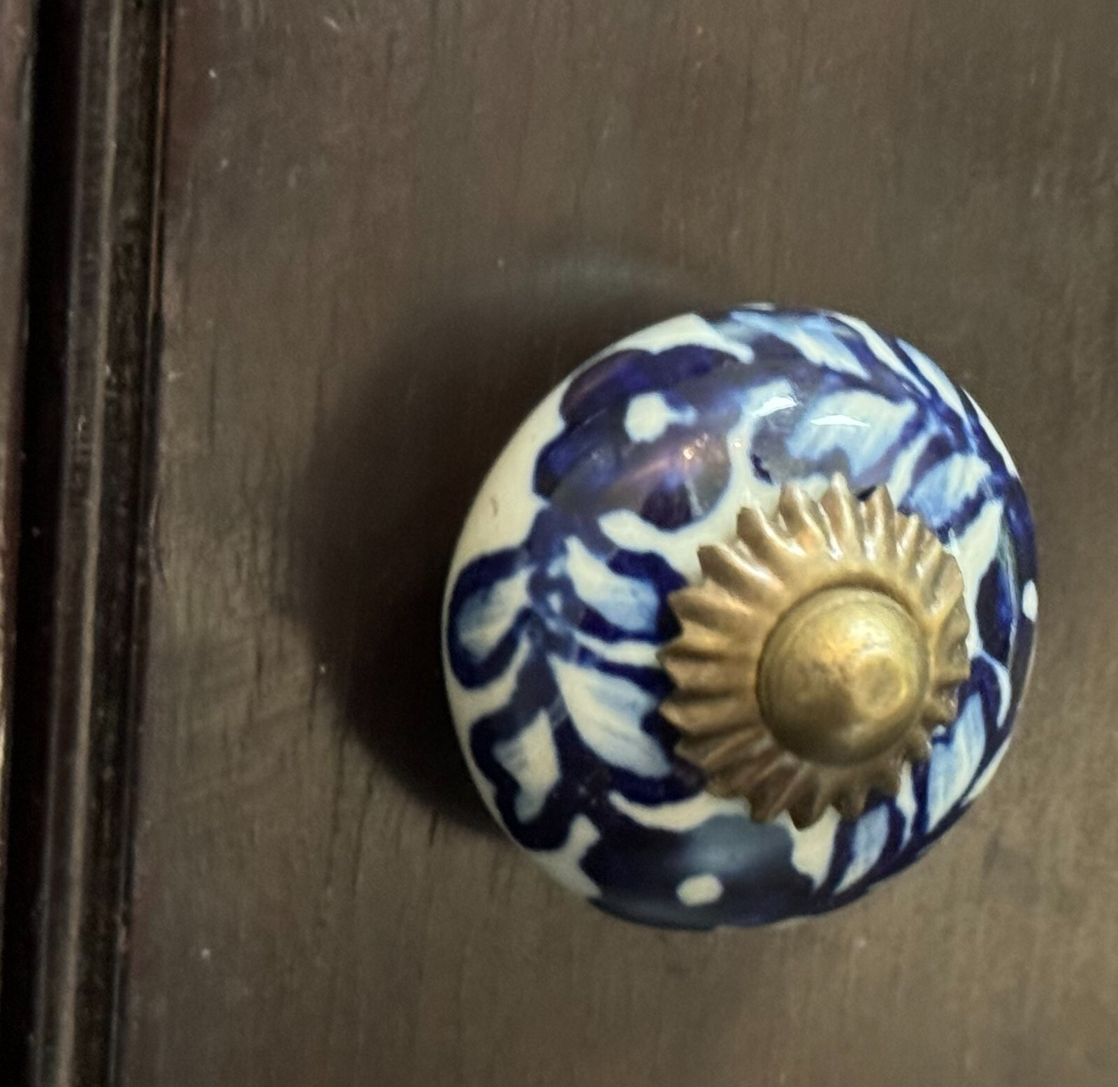 Vintage Antique Drawer Pulls Handles Cobalt Flower Floral Cabinets door Knob
