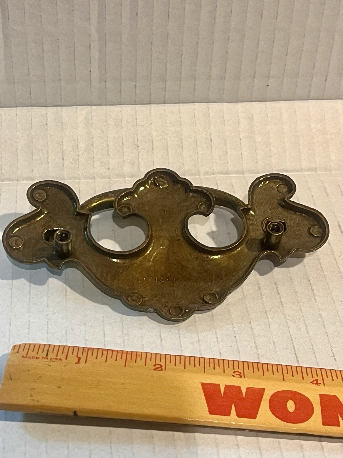 Vintage French Style Drawer Pull, Antique Brass, no screws