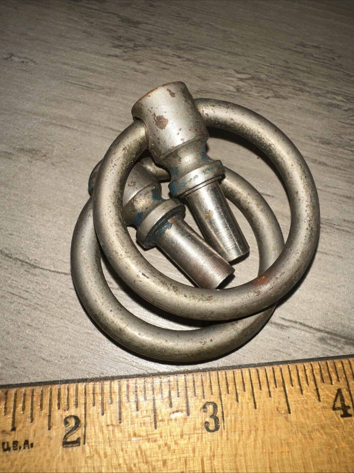 2 Round Drawer Pulls Nickel Brass Drop Handles Nice Patina!