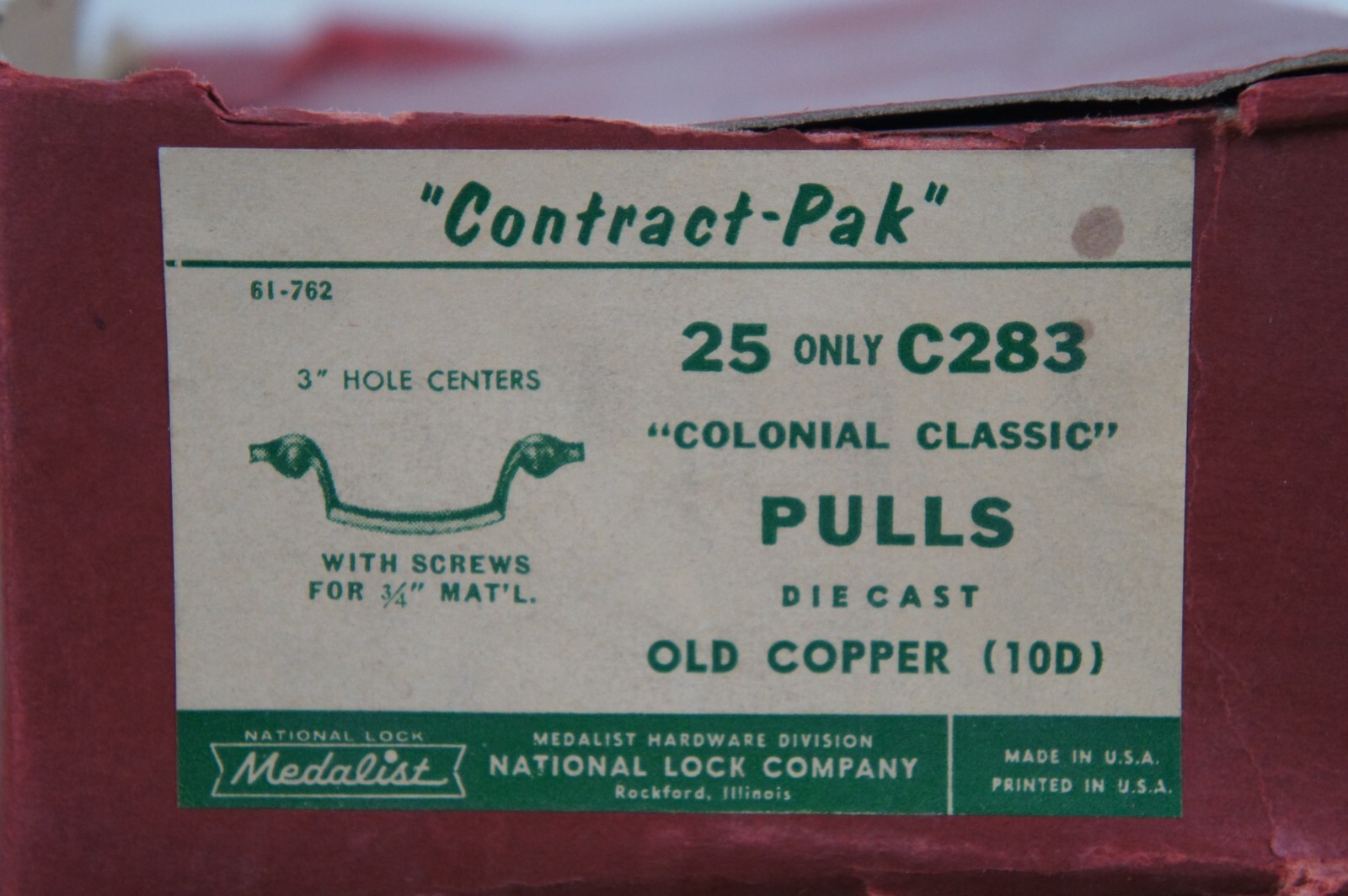 National Lock Co Medalist C283-10D Colonial Classic Old Copper Drawer Pulls MCM