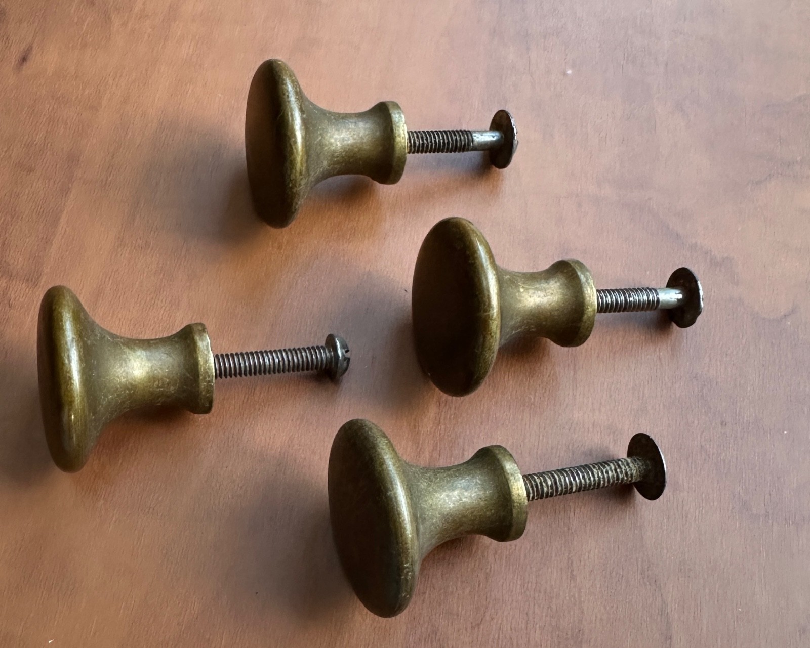 4 Vintage Small Solid Brass Desk, Dentist Chest, Tool Box Drawer Knobs, Round