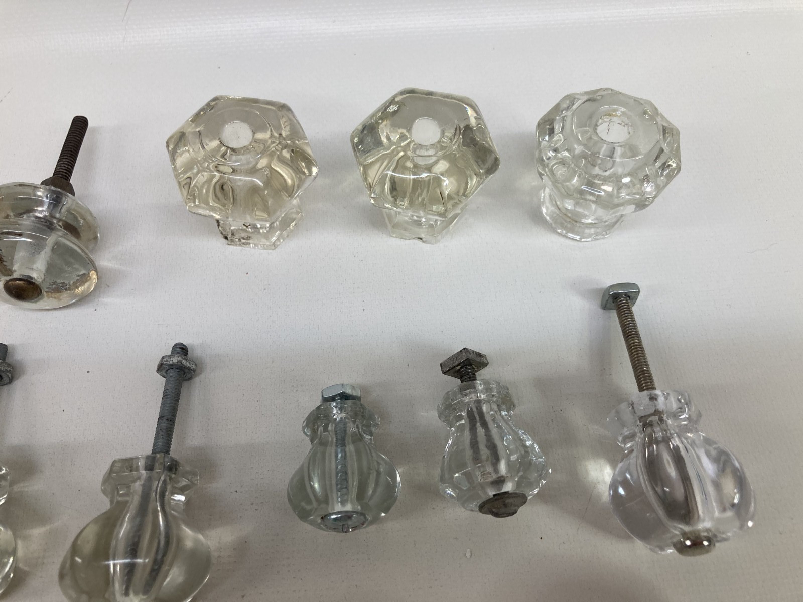 Vintage Lot 45 Salvage Glass Drawer Knobs Pulls Mixed Sizes, Shapes and Colors