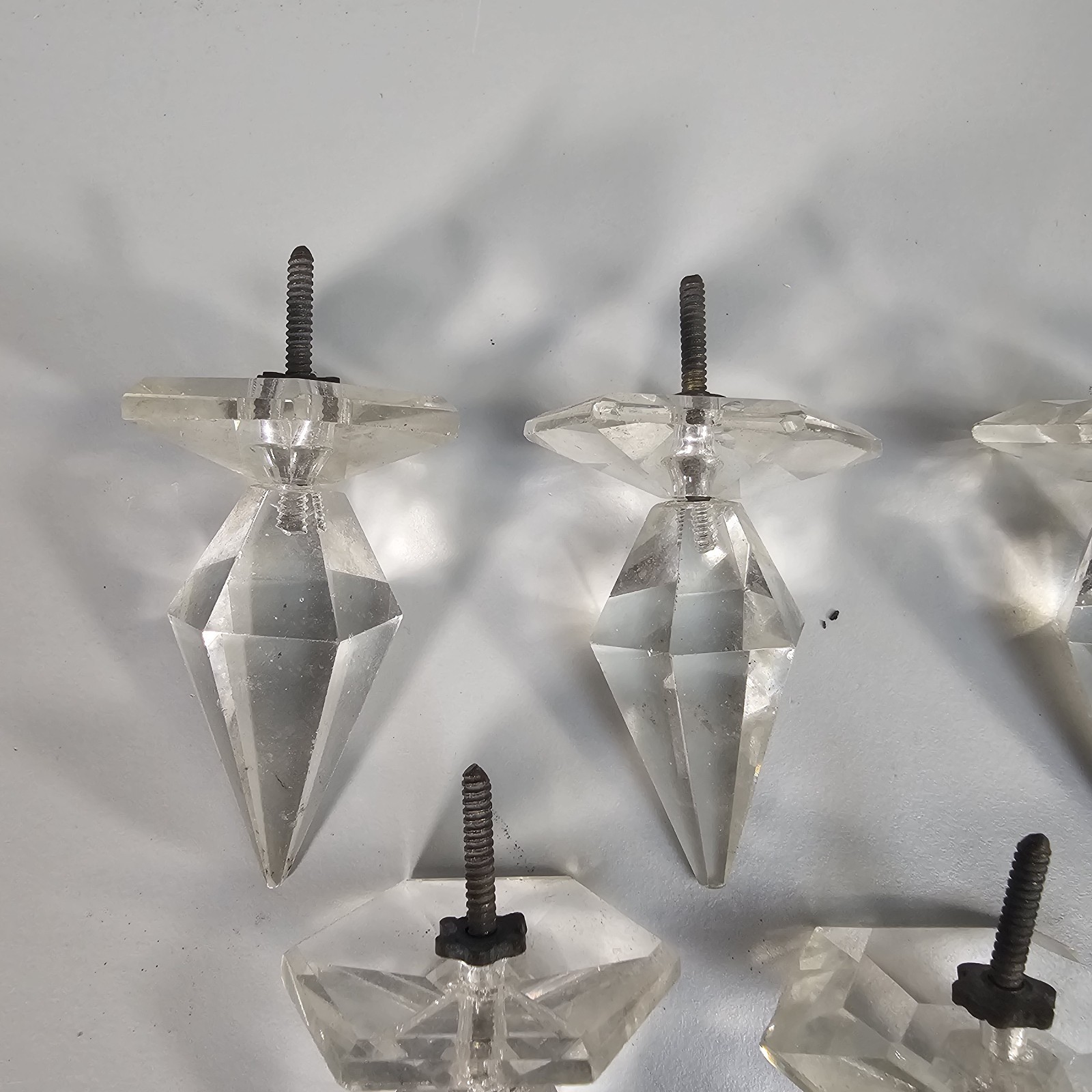 Drawer Pull Knobs Faceted Acrylic Set of 7 Clear Diamond Point Style Vintage