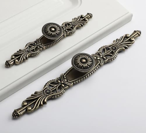 6PCS Vintage Antique Bronze Cabinet Pulls & Plates, 6.5″ Zinc Alloy Handles for