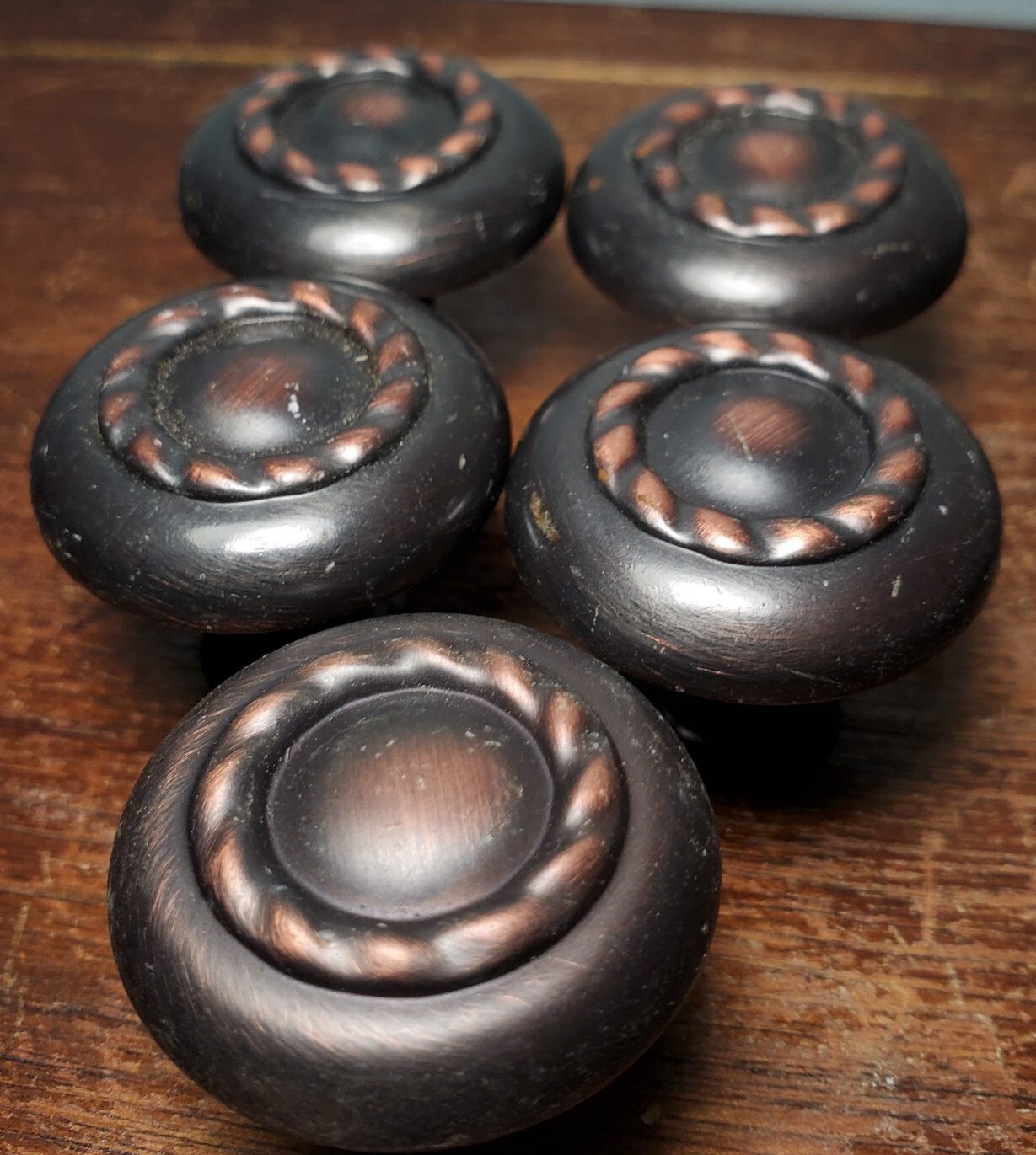 Set of 5 Brass Decorative Round Floral Drawer / Cabinet Knob Pulls 1.25″