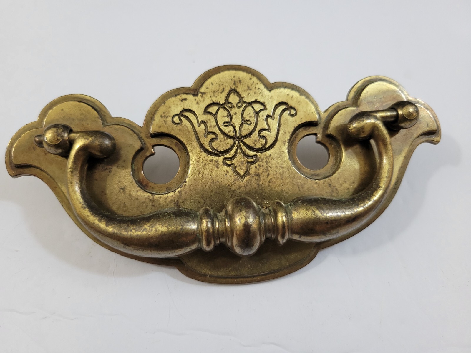 2 Keeler Brass Chippendale Style Brass Bail Drop Drawer Pulls Patina Worn As Is