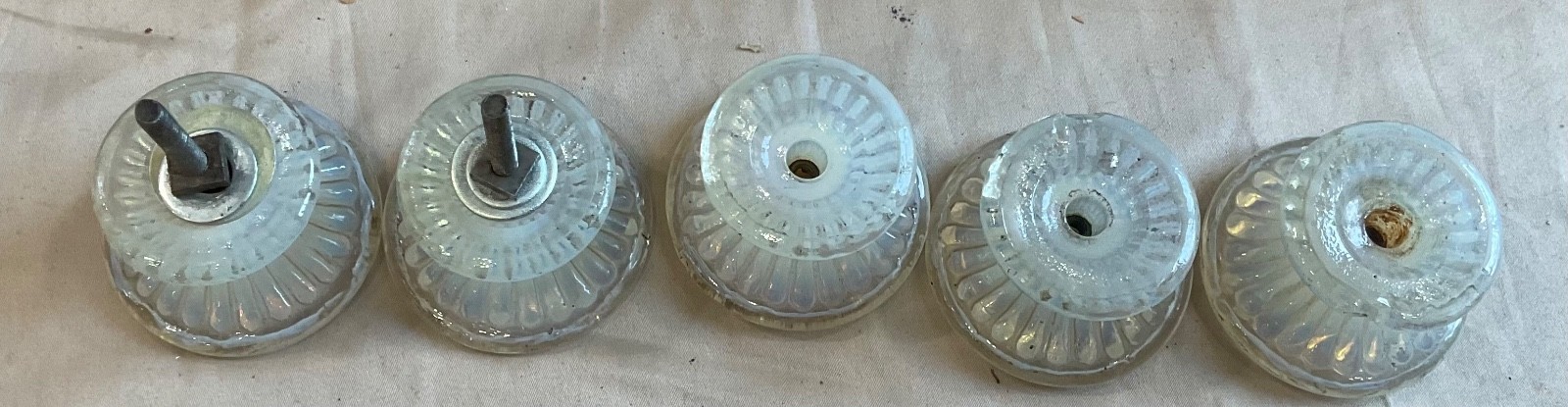 Antique Opalescent Glass Drawer Pull, Knobs – set of 5
