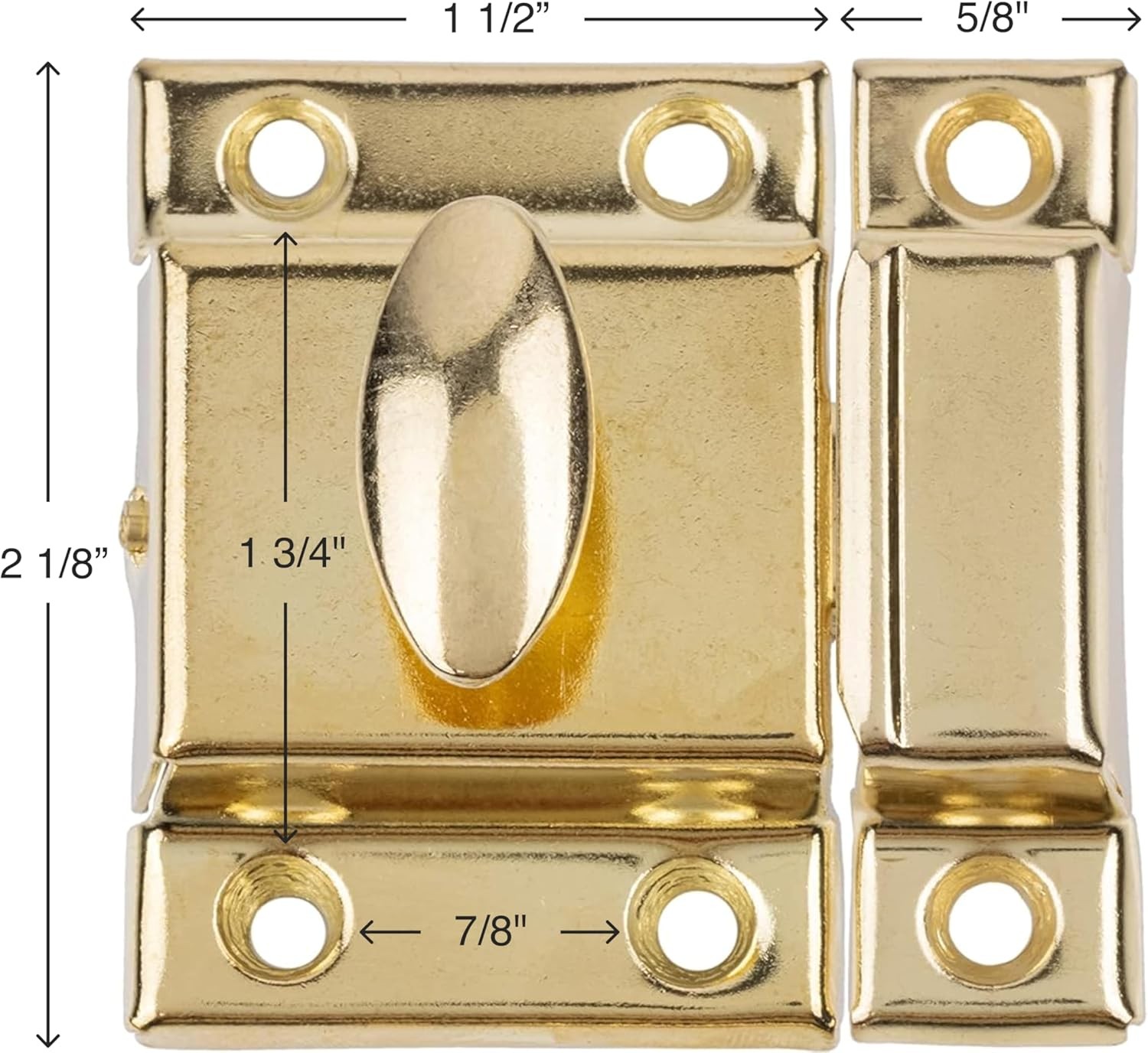 Large Stamped Brass Stamped Cabinet Door Latch – 2 1/8″ × 2 1/8″ – Spring Loade