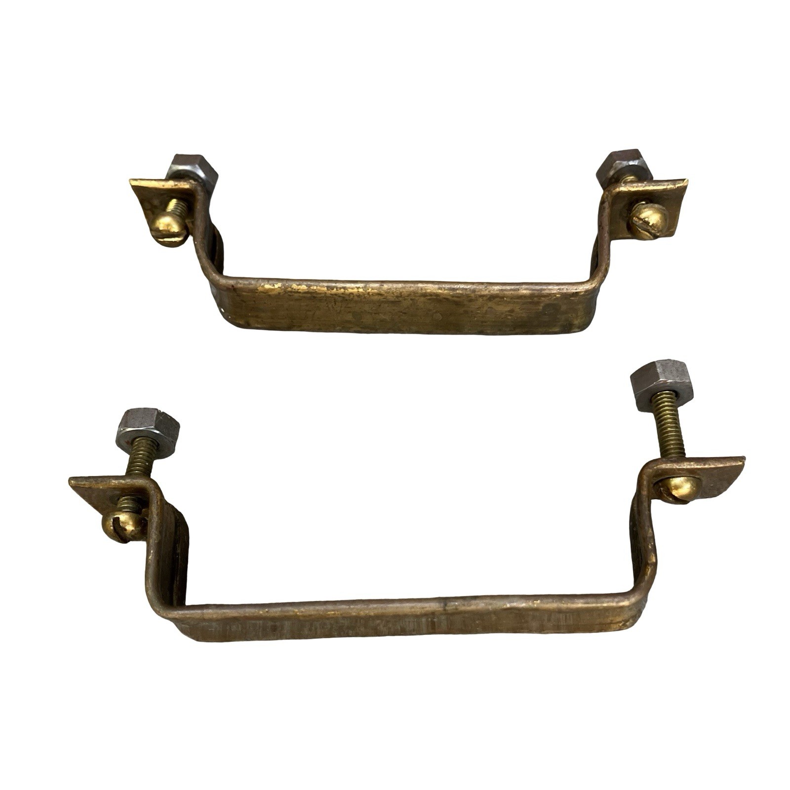 Antique Brass Cabinet Handles Drawer Pulls Door Rectangle Original Screws & Nuts