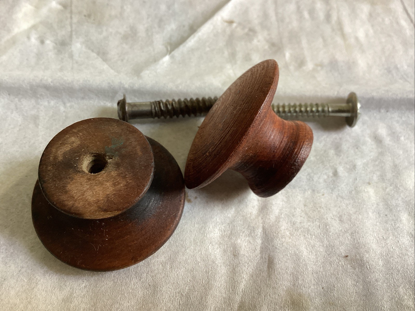 Pair Of 1- 1/2 Inch Vintage Maple Wood Used Drawer Pulls With Screws