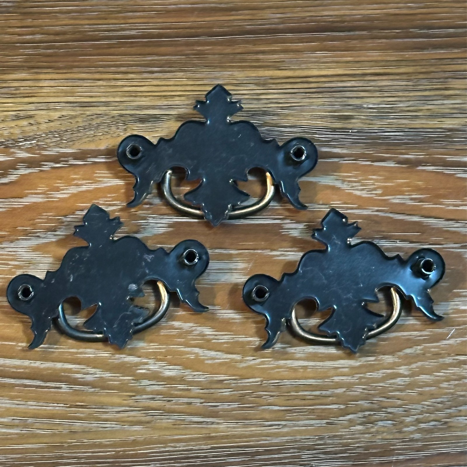 Vintage Chippendale Batwing Brass Antique Copper Drop Bail Drawer Pulls SET OF 3