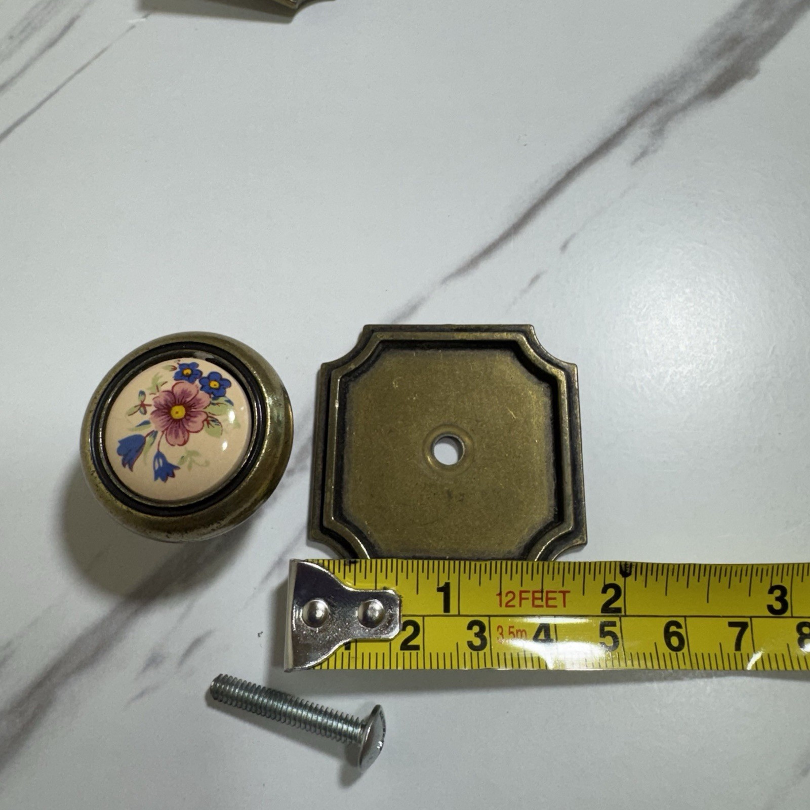 Amerock Brass & Porcelain Pink Blue Floral Pull Drawer Cabinet Knob-lot of 4