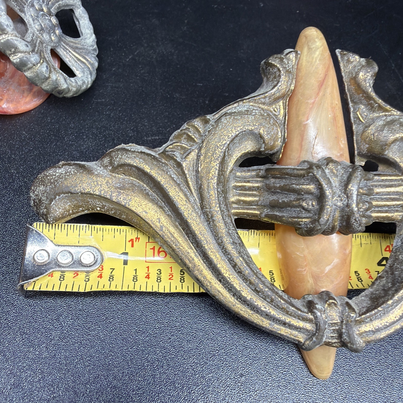 VTG Lot 10 Art Deco Drawer Waterfall Handles Pulls Orange Marble Bakelite Brass