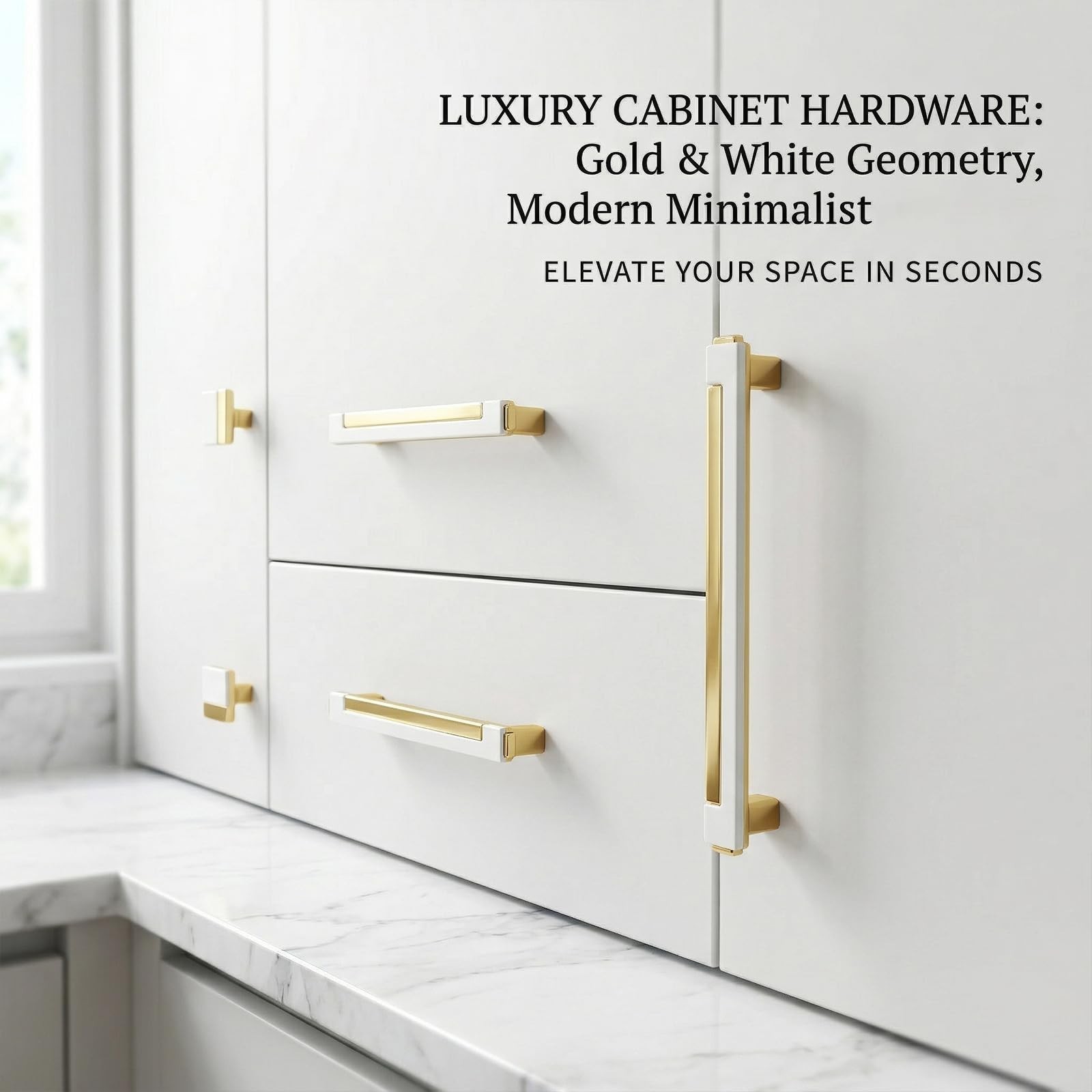 10 Pack White Gold Cabinet Pulls & Handles, 3.7 Inch Hole Center | Bright mod…
