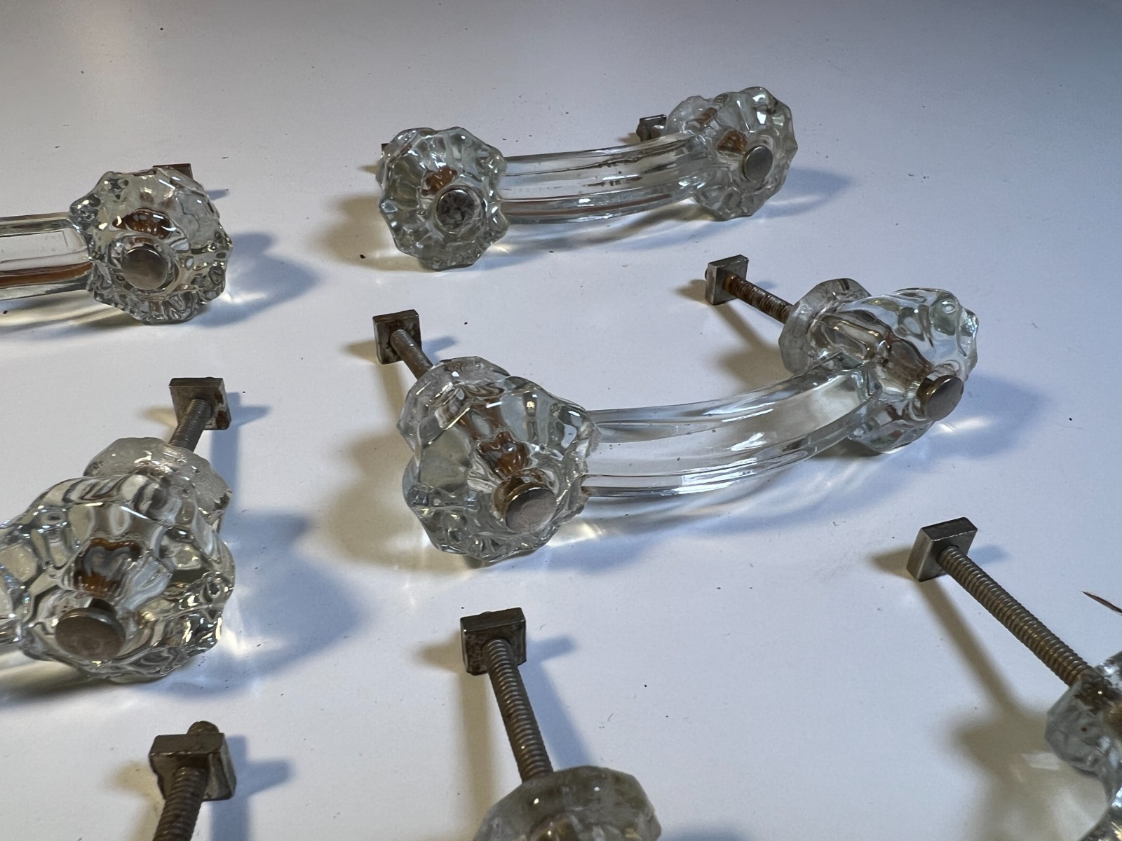 Antique Vintage Glass Cabinet Drawer Handles Pulls Set 6 SIX Art Deco Arched