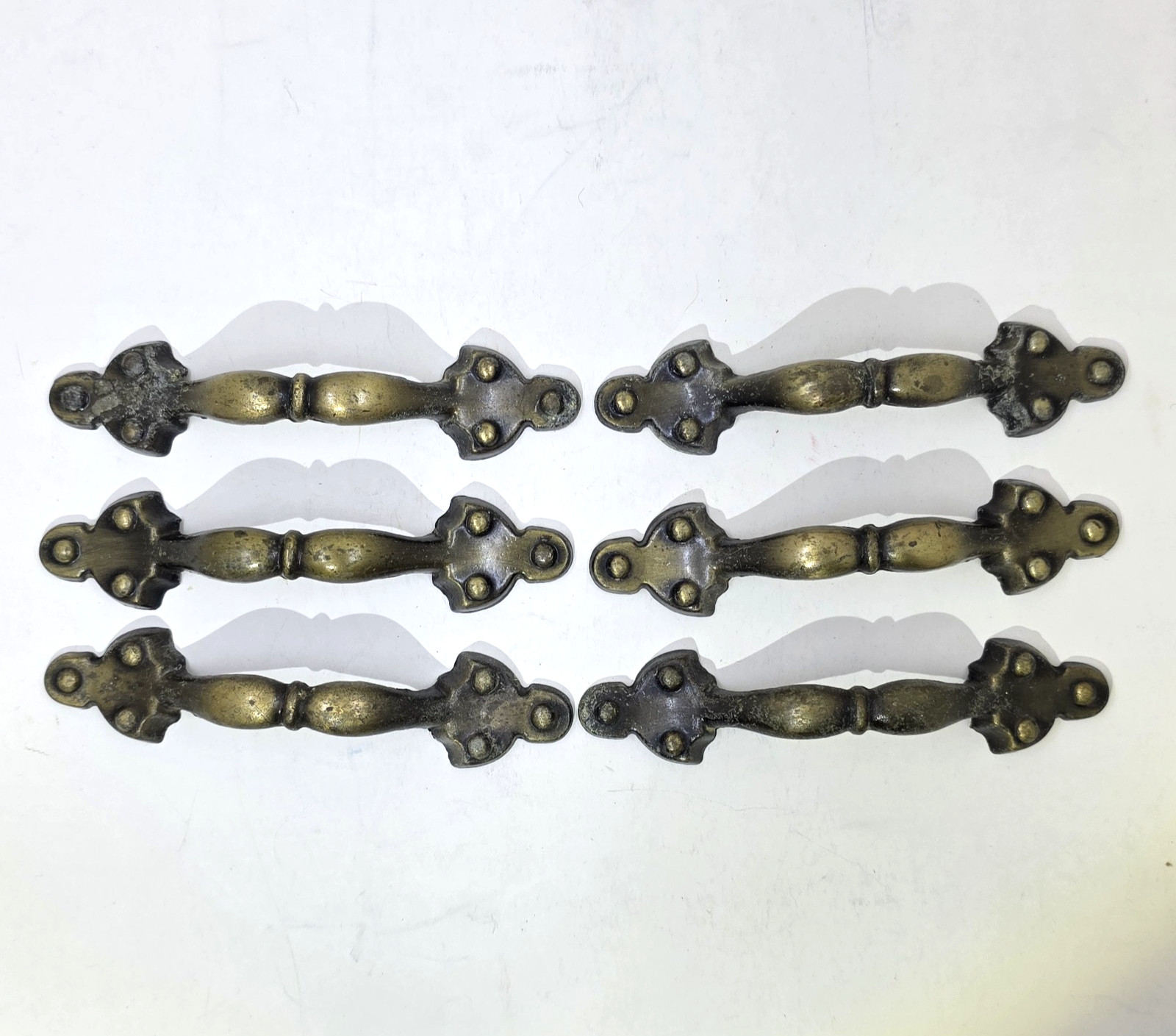 Spanish Provincial Brass Cabinet Drawer Pulls MCM Bail Pull Brass Lot Of 6 VTG