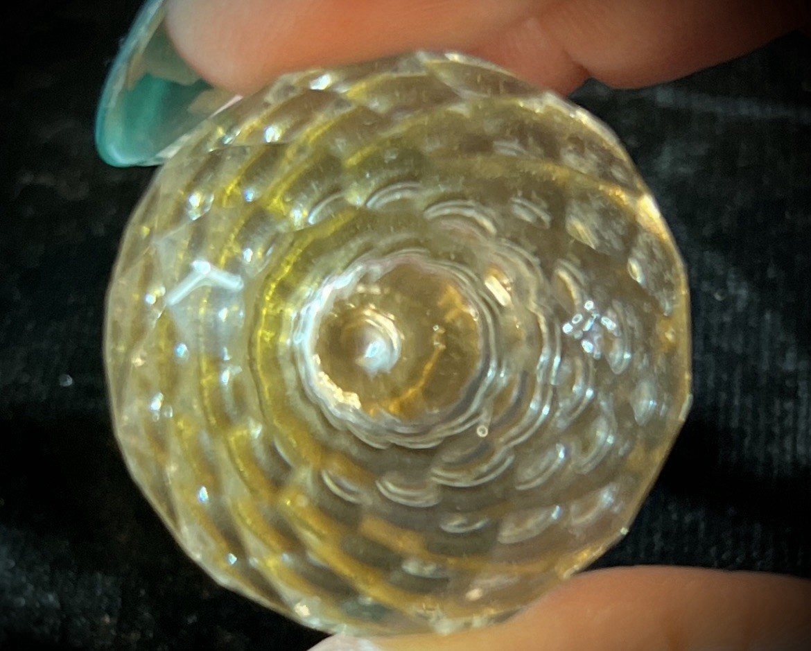 Pair Vintage clear faceted crystal ball doorknobs drawer pulls with brass base