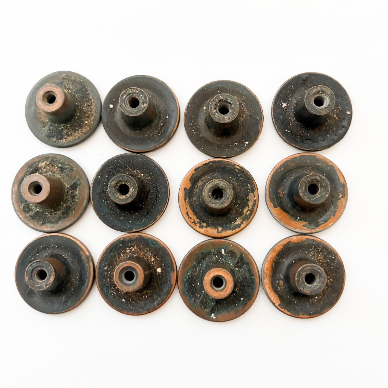 Lot of 12 Vintage Bronze Tone Cabinet Door Drawer Round Knob Pull Handle 1 1/8″