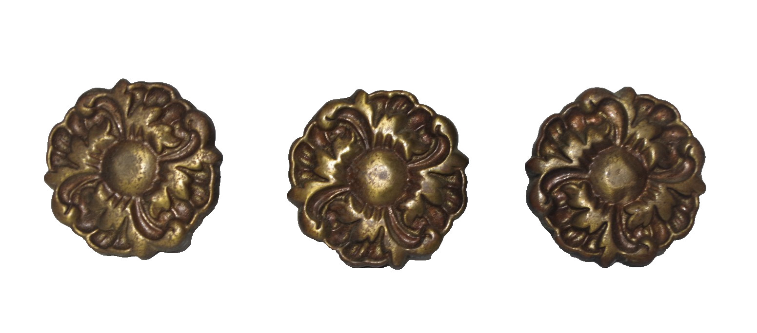 L5 Antique 3 Solid Brass Round Ornate Floral Drawer Cabinet Dresser Pulls Knobs