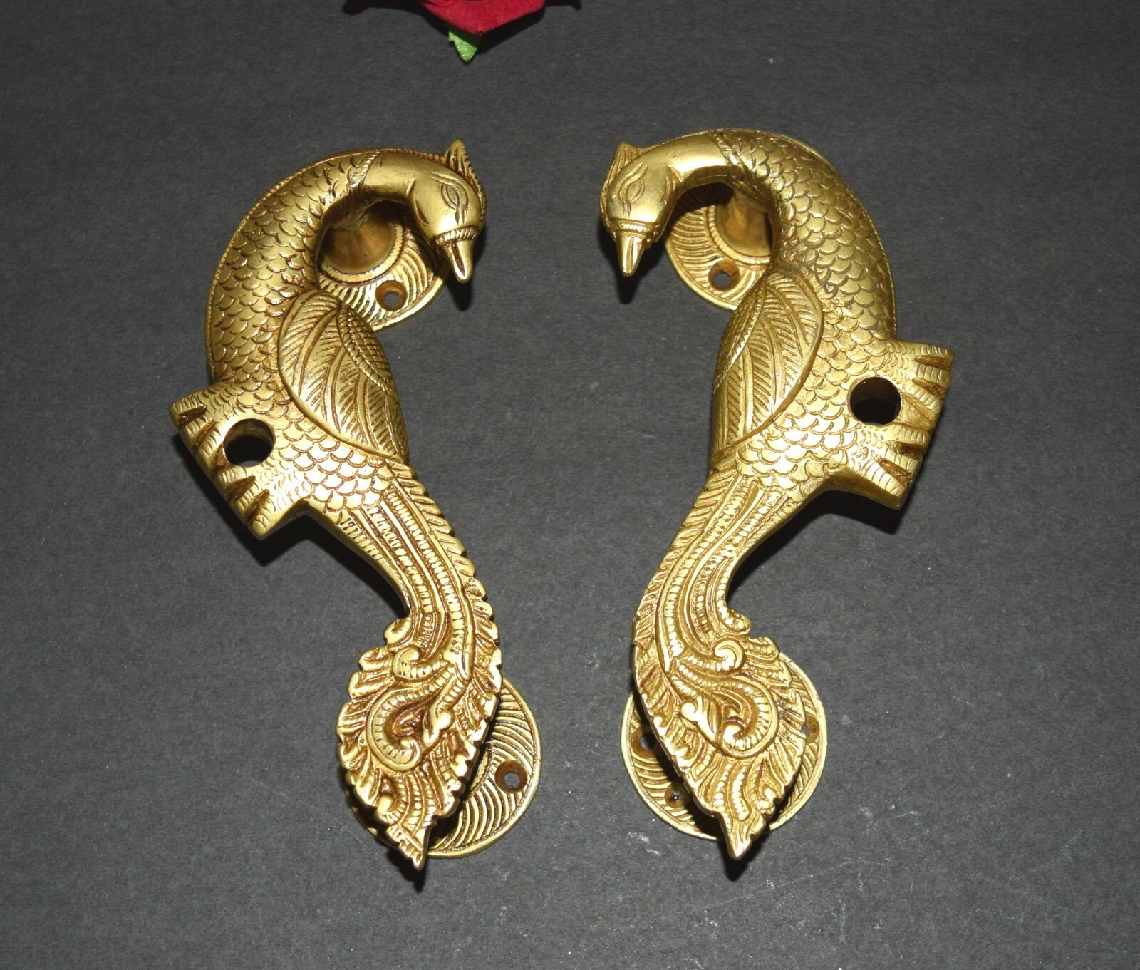 Magnificent Brass Bird Handle Peacock Engraved Ethnic Room Door Puller Set HK208
