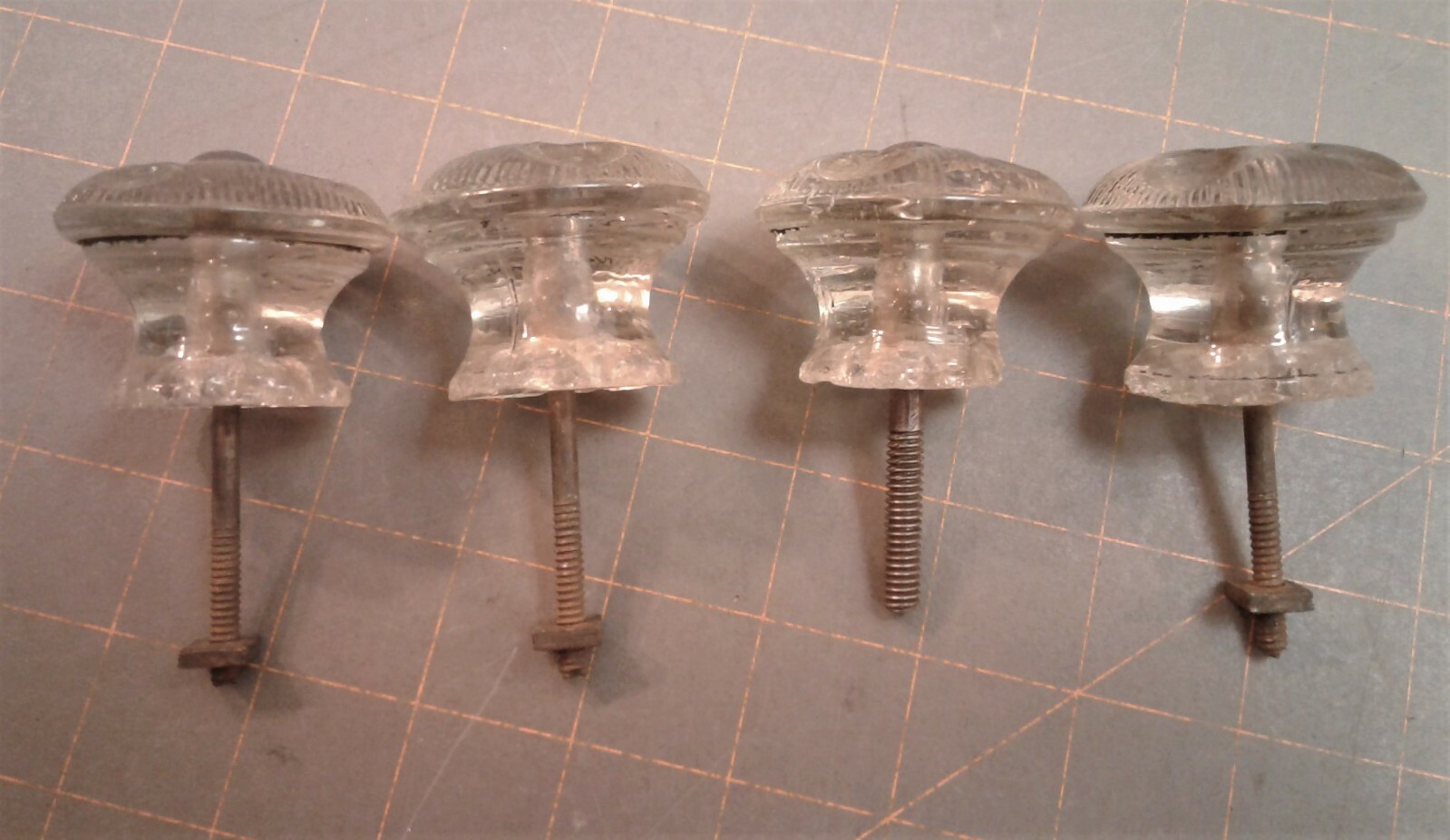 Set of 4 Antique Pressed Glass Chest of Drawer Pulls 1820s Era