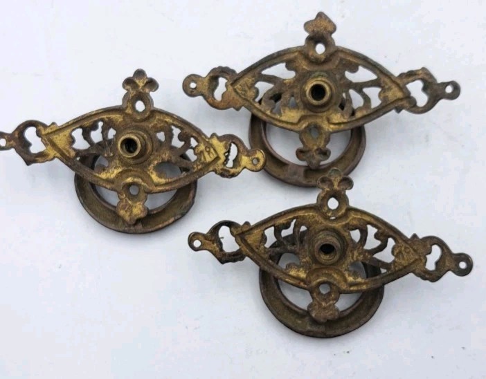 Antique Drawer Pulls Vintage Furniture Handles Brass Lot of 3