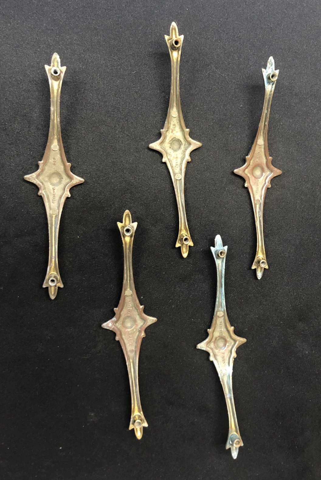 5 Vintage ATOMIC STARBURST MID CENTURY BRASS HANDLES DRAWER PULLS WITH SCREWS