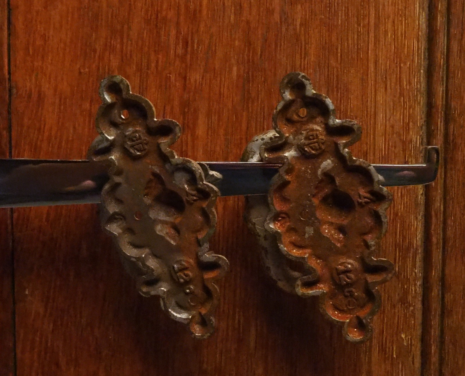 Antique French Pair of Gothic Silver look Child Coffin Handles Angel Head