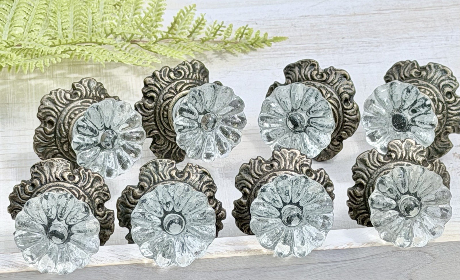 8 Antique Bronze Glass Drawer Pulls Hardware Handles Vintage Cabinet Door Knobs