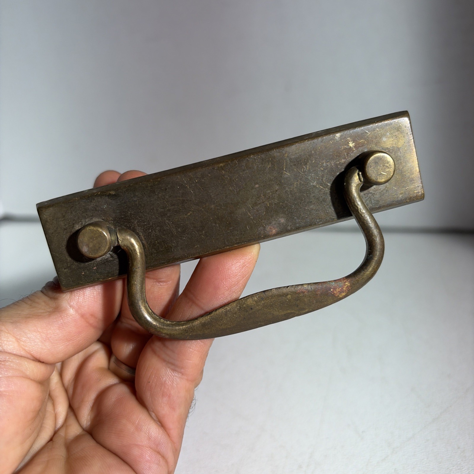 Vintage Single Mid Century Modern Brass Drawer Bail Drop Pull Handle