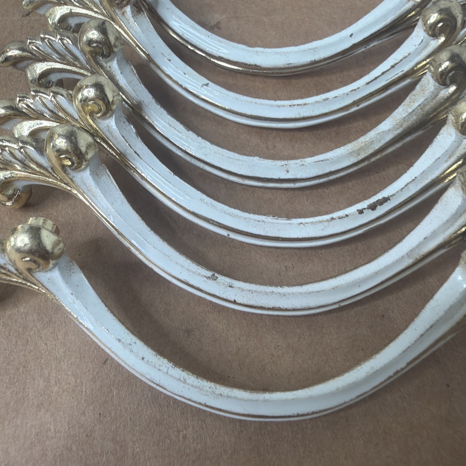 6 Vintage JB French Provincial MCM Antique Brass w/ White Drawer Pulls