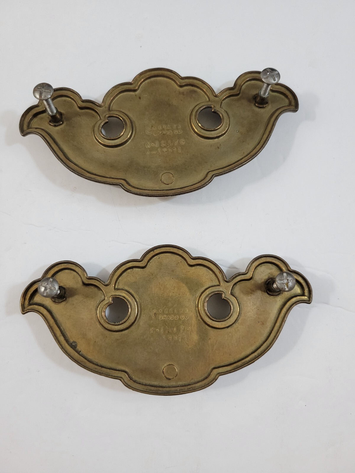 2 Keeler Brass Chippendale Style Brass Bail Drop Drawer Pulls Patina Worn As Is