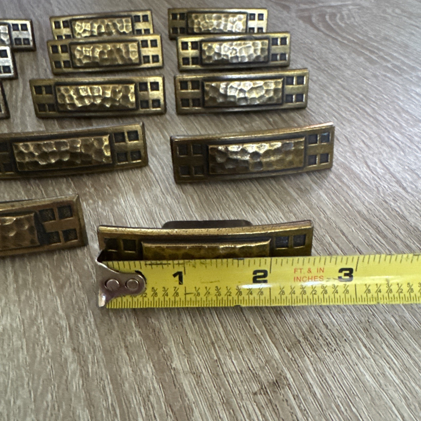 14 VIntage Craftsman Hammered Brass Bar Cabinet Door Drawer Pull Knobs