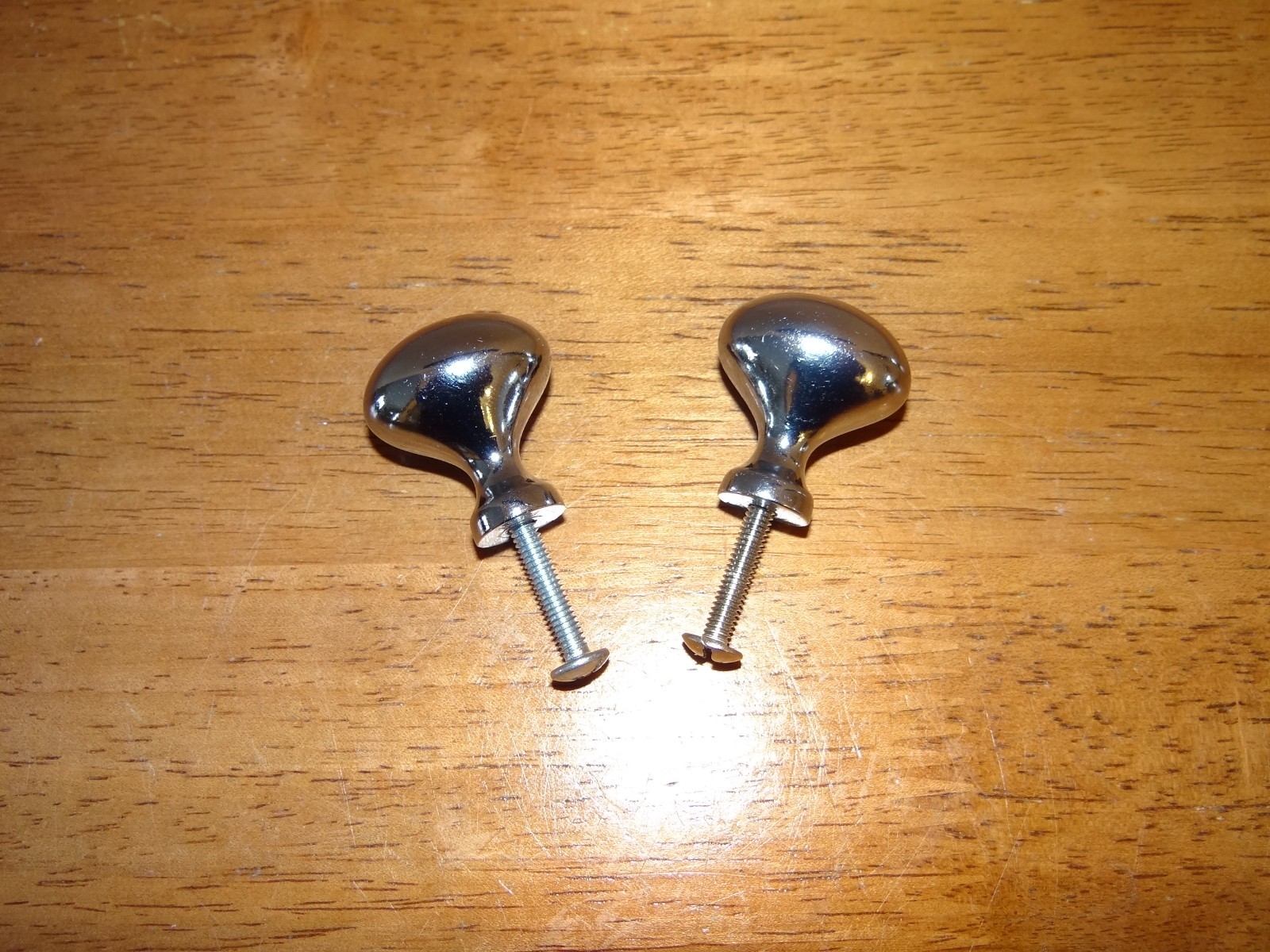 2 Small Vtg Round Polished Chrome Bulb Shaped Mushroom Cabinet Drawer Knobs
