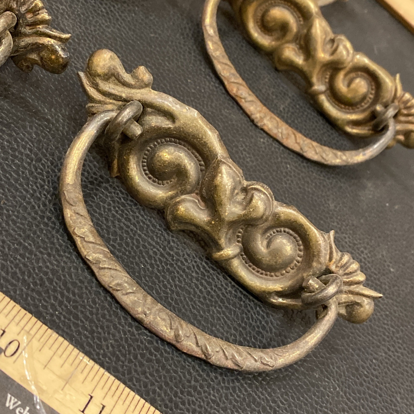 8 Antique Drop Bail Pulls Ornate Nouveau Scroll Fleur De Lis French Lily Flower